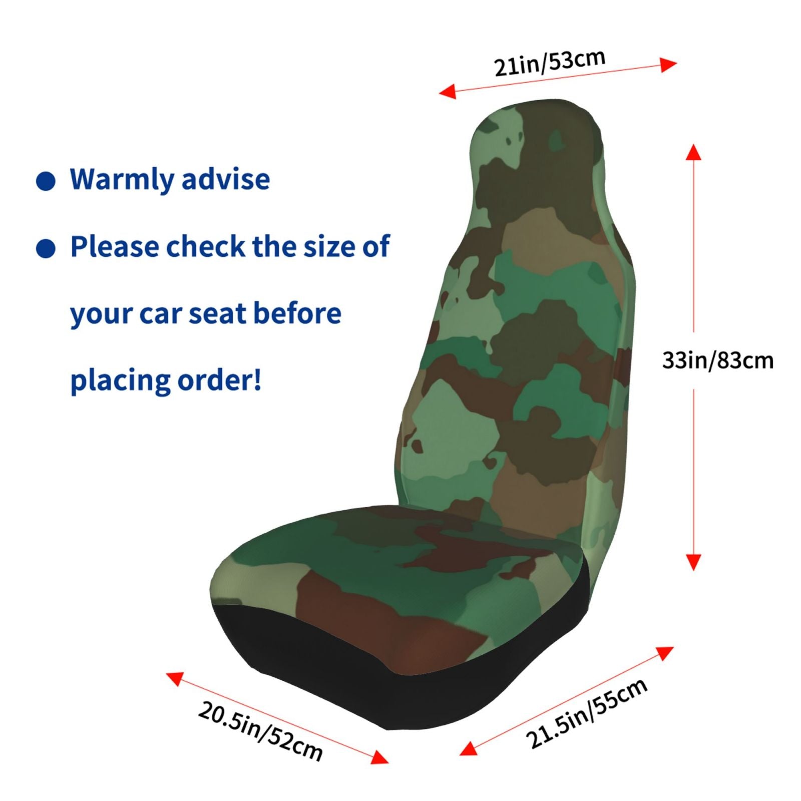 LNWH Car Seat Covers， Green Camouflage Pattern Car Interior Seat Covers - Universal Fit Most Cars， SUV， Trucks， 2pcs Car Seat Protectors