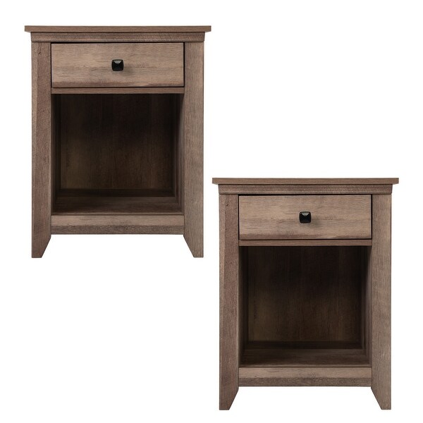 Brown Nightstand with Drawer and Open Compartment，Set of 2 - - 37953534