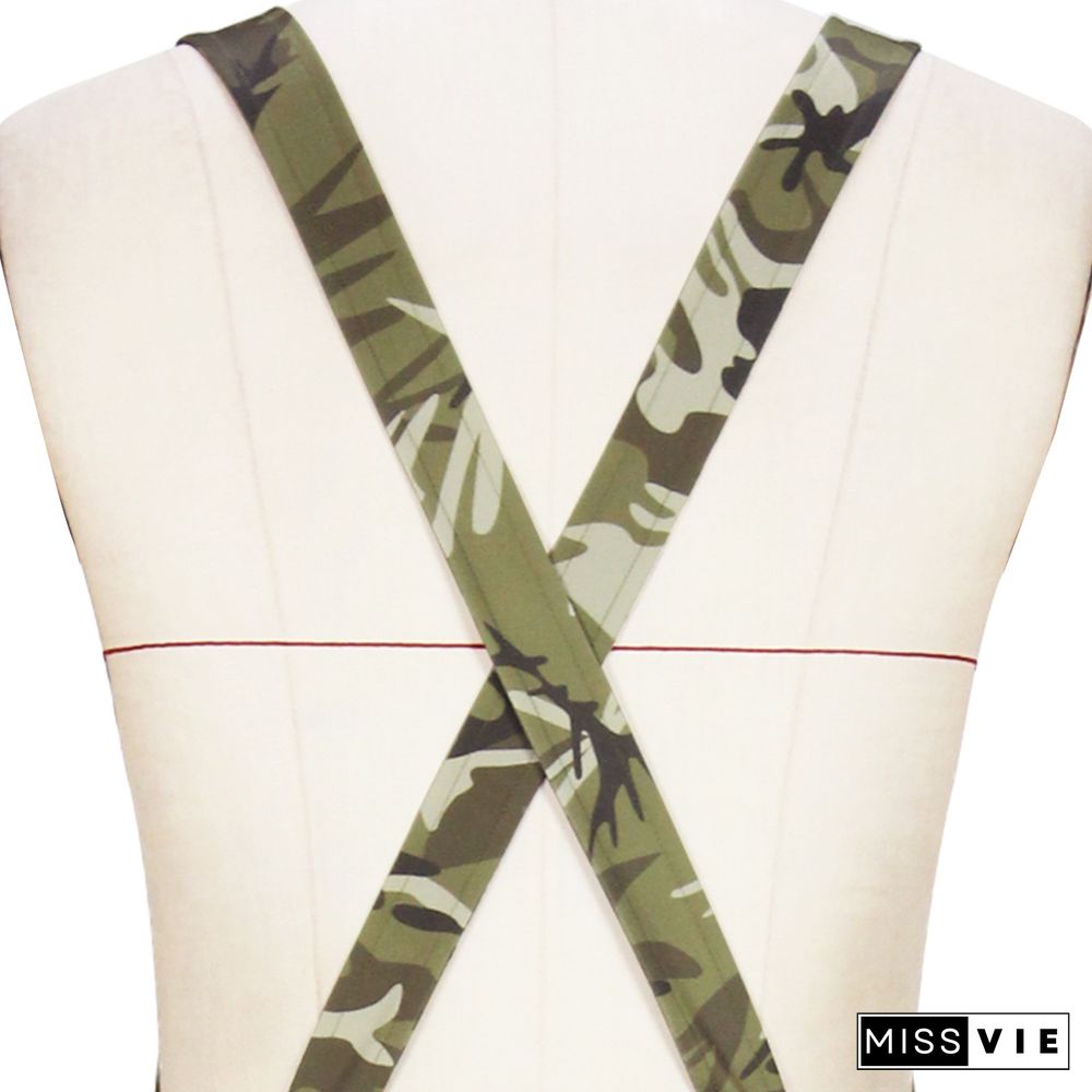 Camo Print Loose Baggy Sleeveless Cargo Jumpsuits