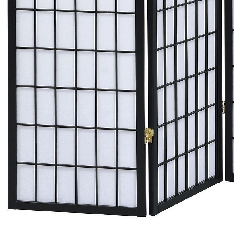 3 Panel Screen with Grid Design Wooden Frame， Black