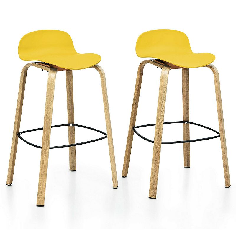 Set of 2 Modern Barstools Pub Chairs with Low Back and Metal Legs