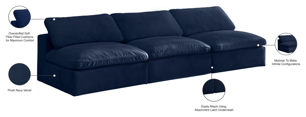 Cozy Velvet Upholstered Comfort Modular Sofa   Contemporary   Sofas   by Meridian Furniture  Houzz