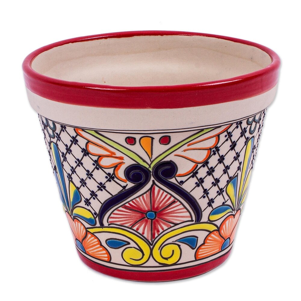 Novica Handmade Colorful Mercado Ceramic Flower Pot (7.5 Inch Diameter)