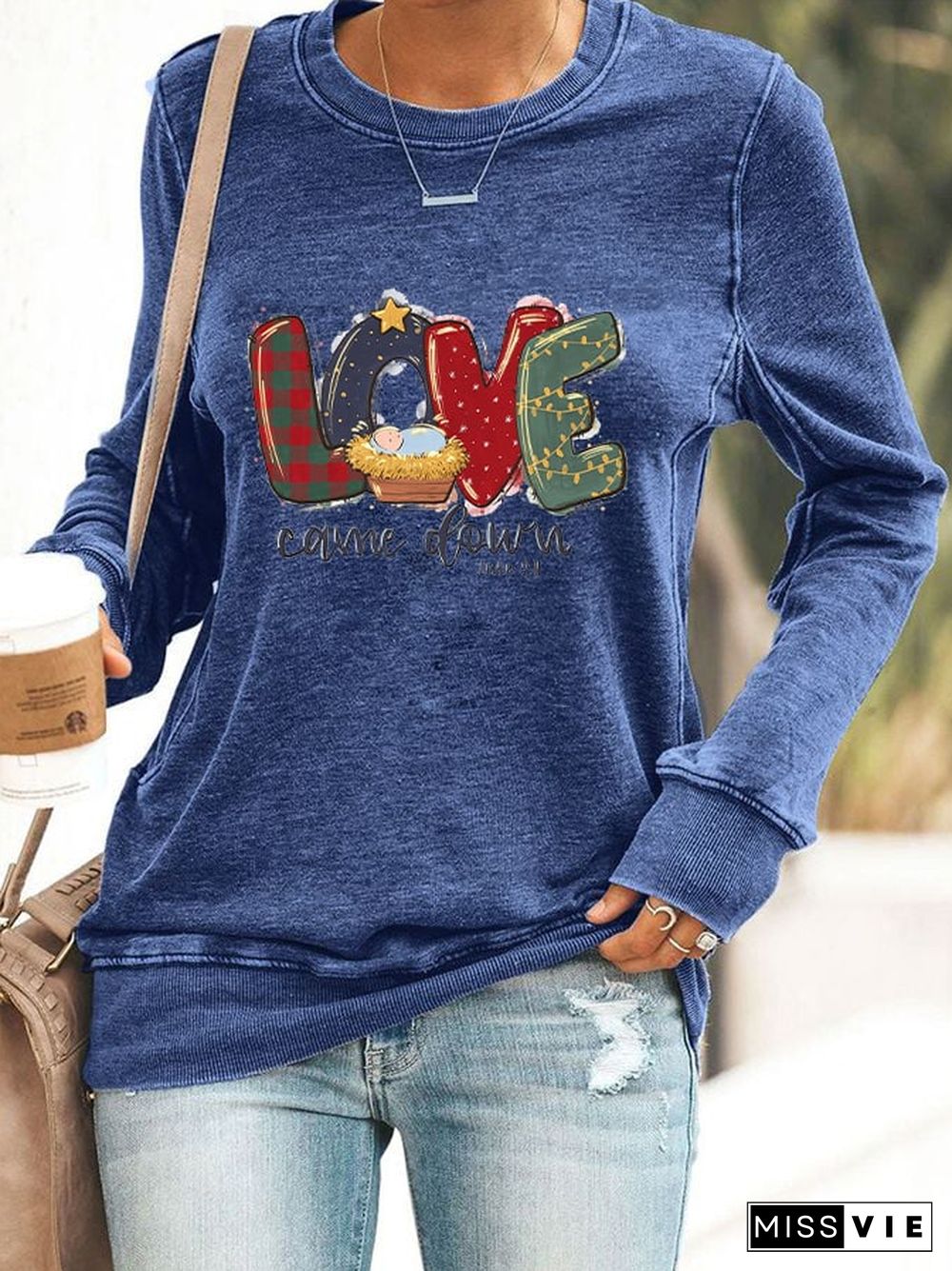 Women's Christmas Nativity Love Came Down Casual Sweatshirt