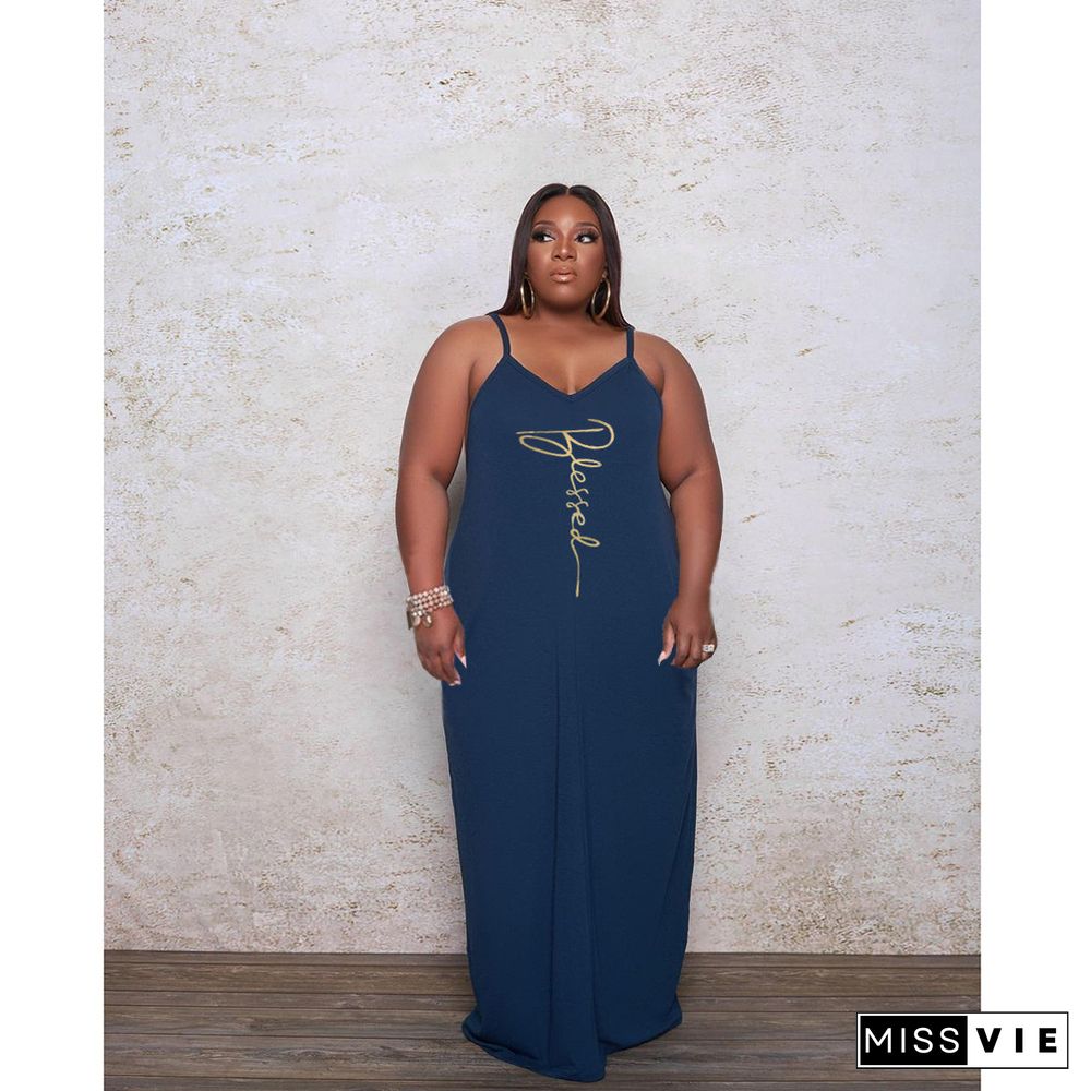 Plus Size Sleeveless V-Neck Loose Maxi Dress