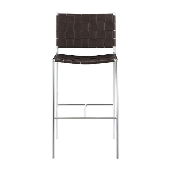 Anx 29 Inch Barstool， Chrome Metal Legs， Brown Faux Leather Band Weaving