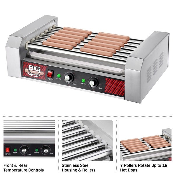 Hot Dog Roller Machine �C Stainless-Steel Cooker with 7 Non-Stick Rollers by Great Northern Popcorn