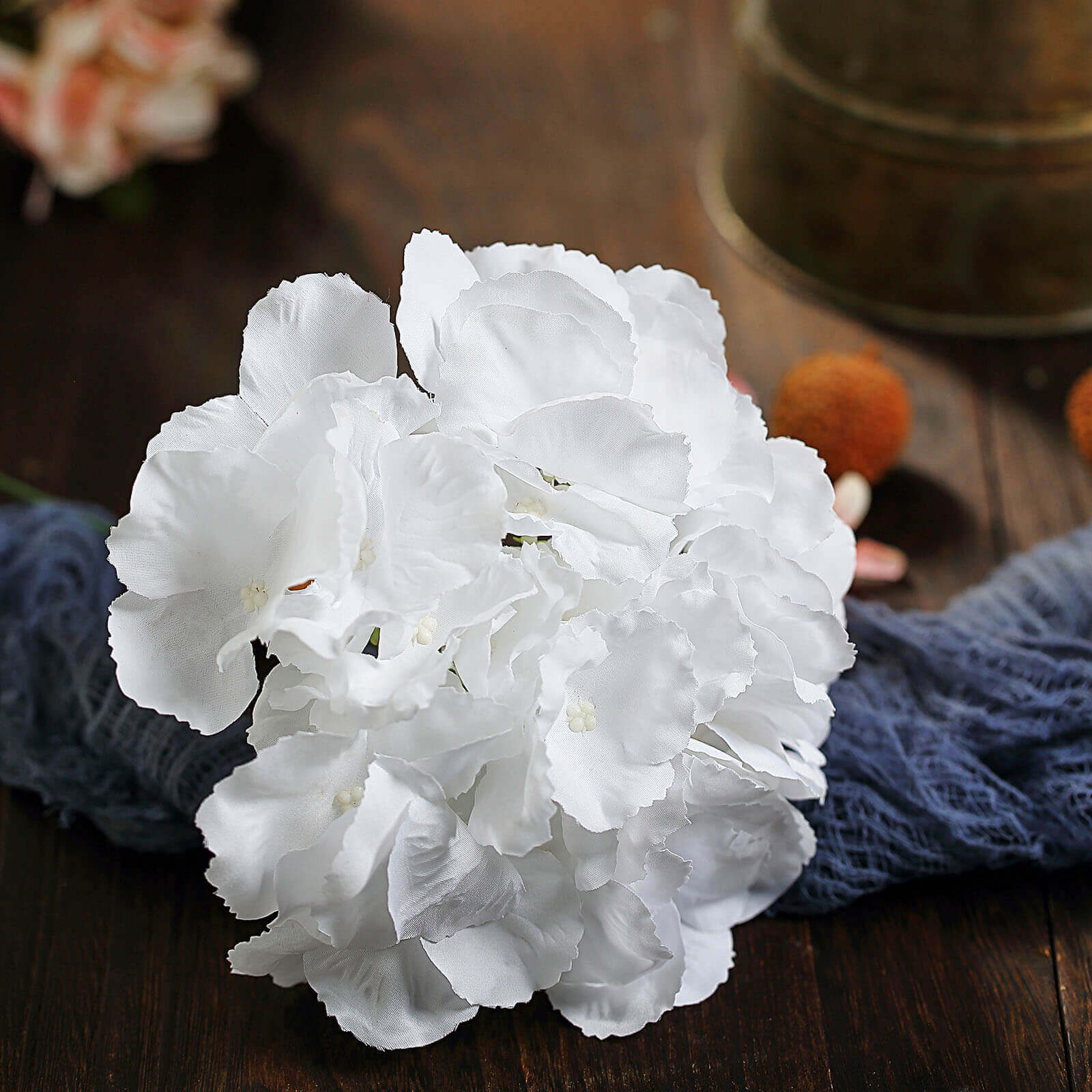 10 Flower Head and Stems White Artificial Satin Hydrangeas, DIY Arrangement