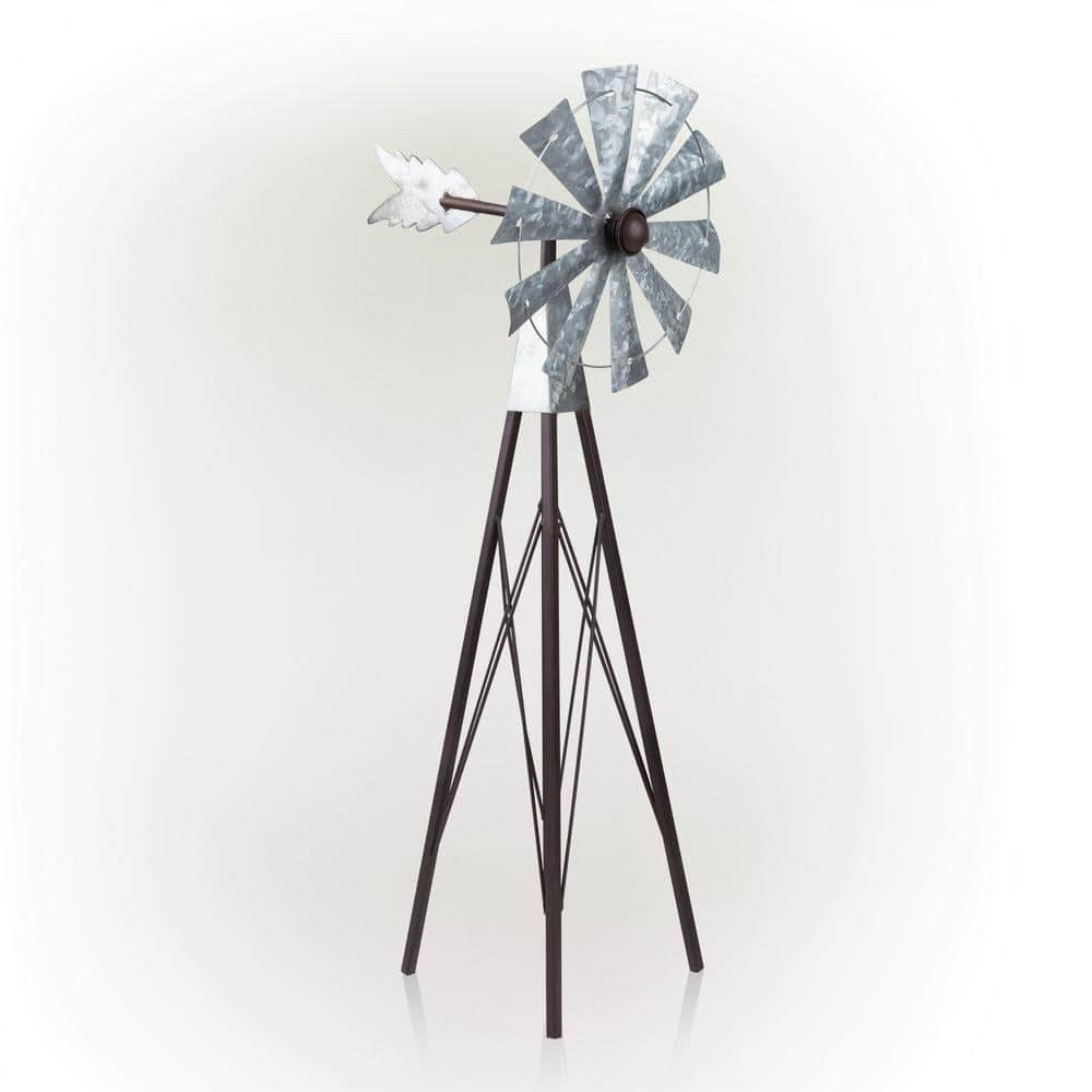 Alpine Corporation 24 in. Tall Outdoor Metal Windmill Spinner Garden Yard Decoration, Bronze and Silver JUM368