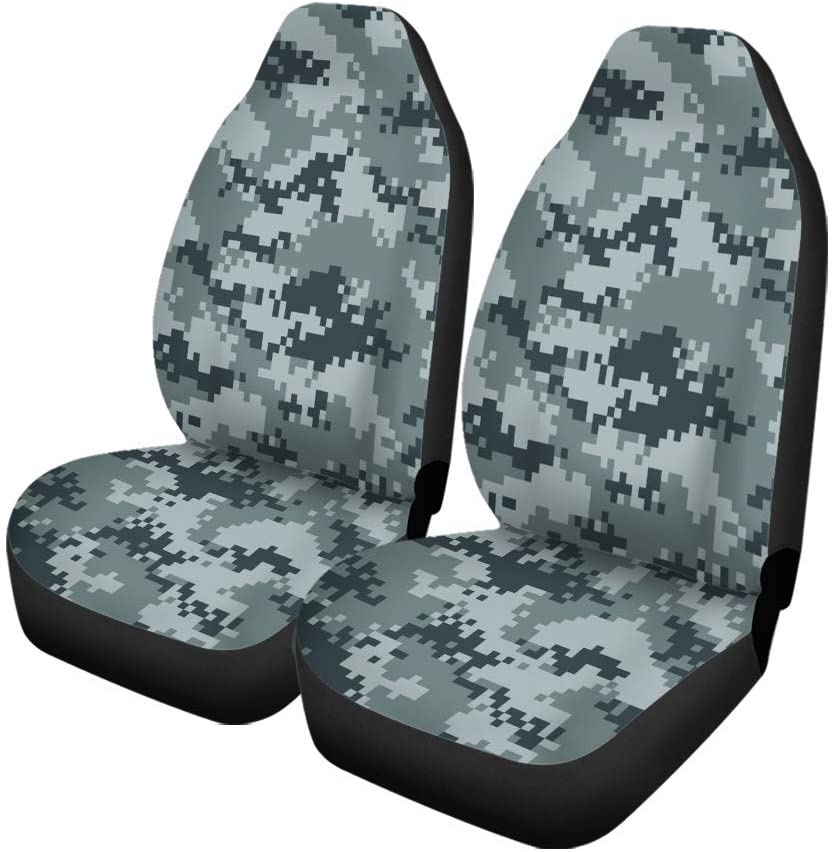 KXMDXA Set of 2 Car Seat Covers Brown Camouflage Modern Camo Pattern Green Geometric Pixel Digital Universal Auto Front Seats Protector Fits for Car，SUV Sedan，Truck