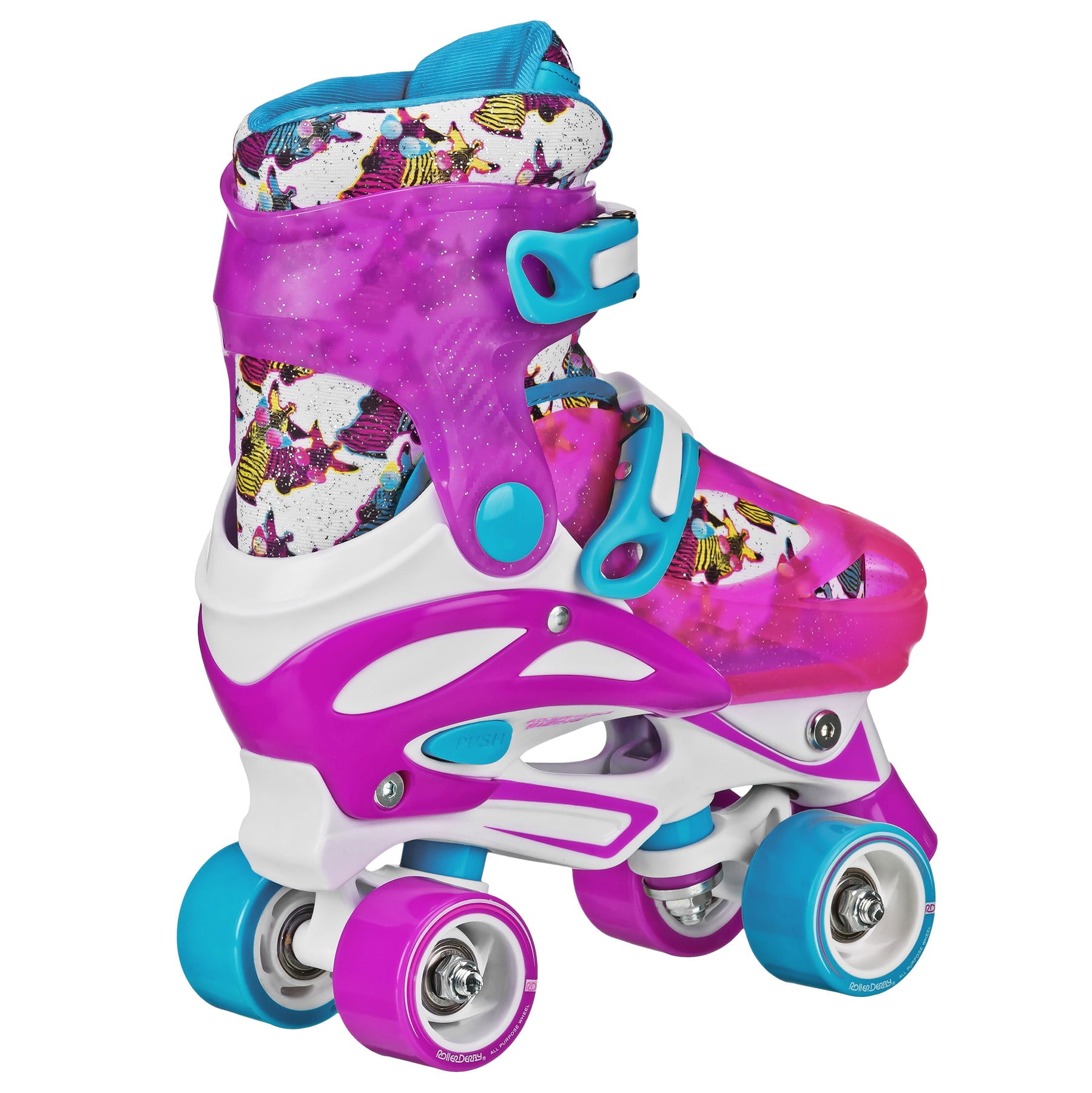 Roller Derby Sprinter Girl's 2-in-1 Quad Roller and Inline Skates Combo, Zebra (Size 3-6)