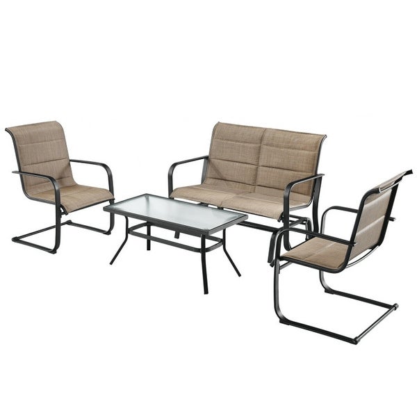 4-Piece Outdoor Patio Furniture Set with Padded Glider Loveseat and Coffee Table - Overstock - 37500604