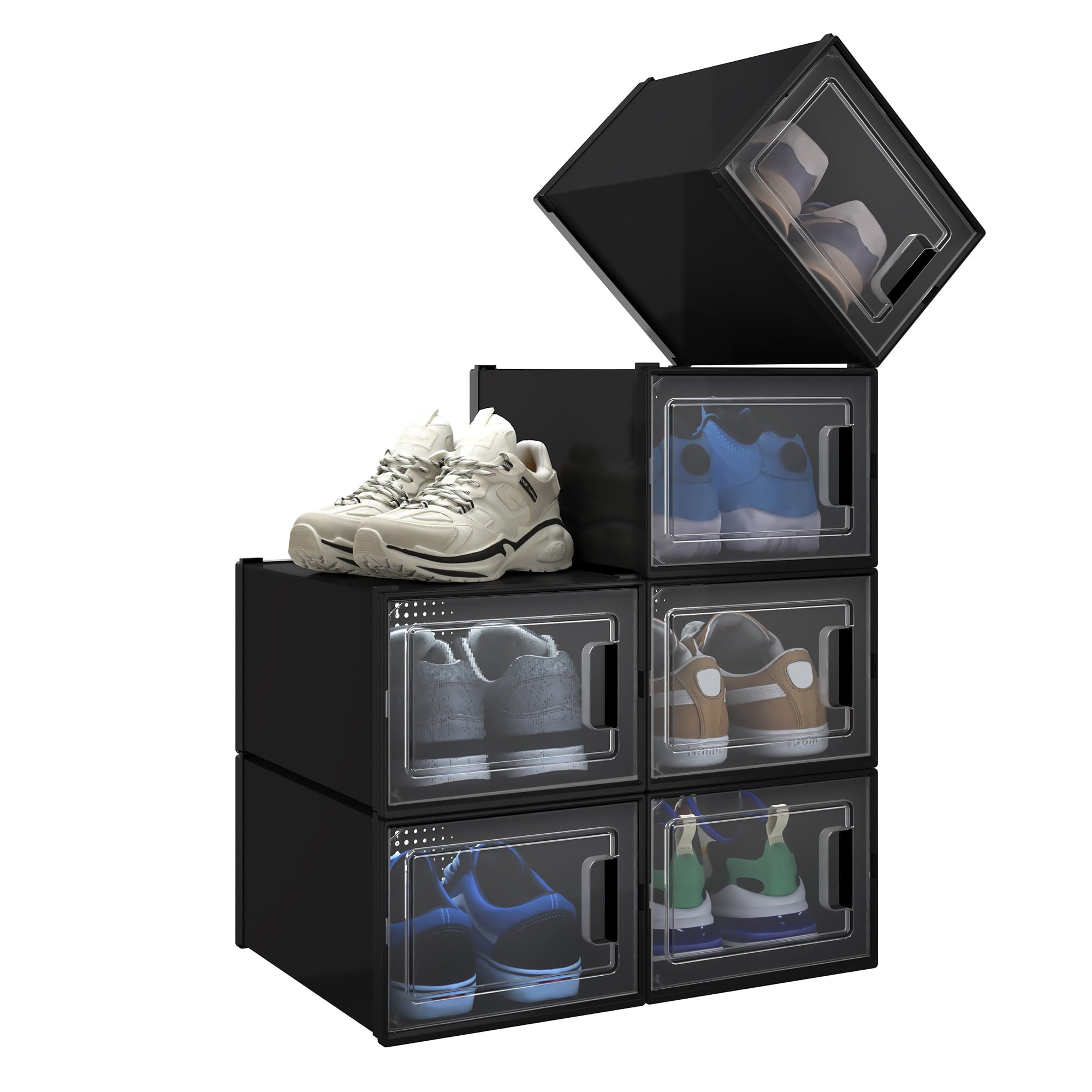 YITAHOME 6PCS Stackable Shoe Box Foldable Sneaker Container Storage Organizer Women Men Kids