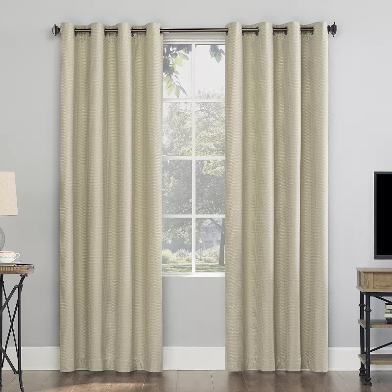 Sun Zero Array 100% Blackout Woven Dobby Draft Shield Fleece Insulated Grommet Window Curtain