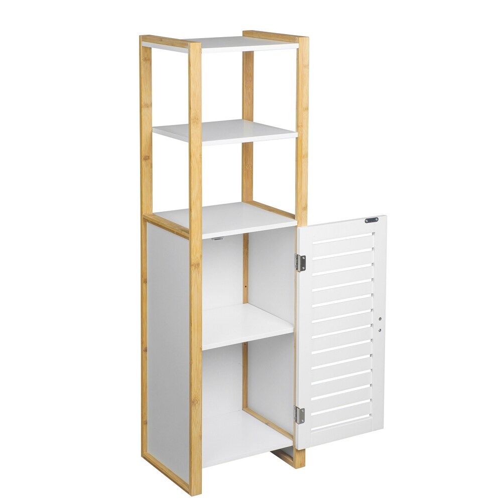 Multifunctional Bathroom Floor Cabinet with Open Storage Shelves