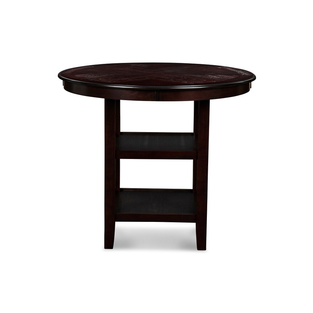 Gale 42 Inch Round Counter Dining Table  2 Open Shelves  Dark Brown Finish