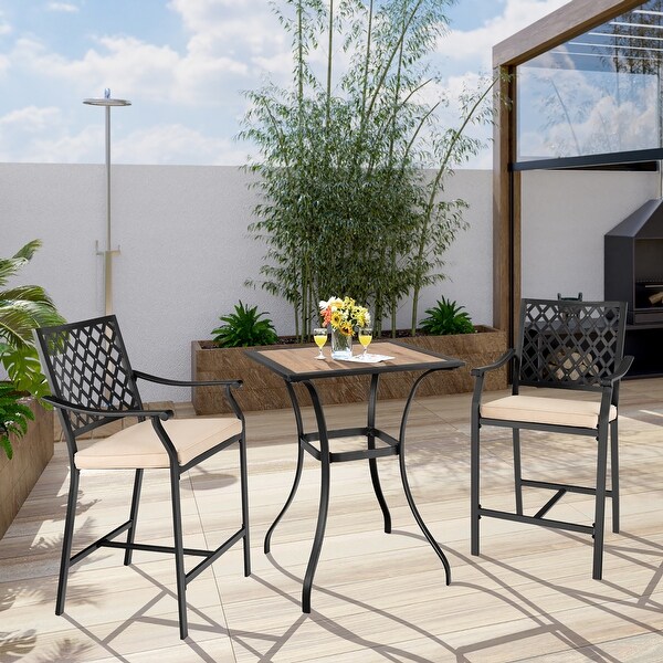 Costway Patio Square Bar Table WoodLike Tabletop Metal Frame Garden