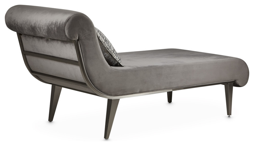 Roxbury Park Velvet Chaise   Gray Pearl/Stainless Steel   Contemporary   Indoor Chaise Lounge Chairs   by Michael Amini  Houzz