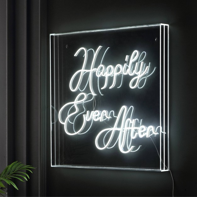 Happily Ever After Square Contemporary Glam Acrylic Box Usb Operated Led Neon Light White Jonathan Y