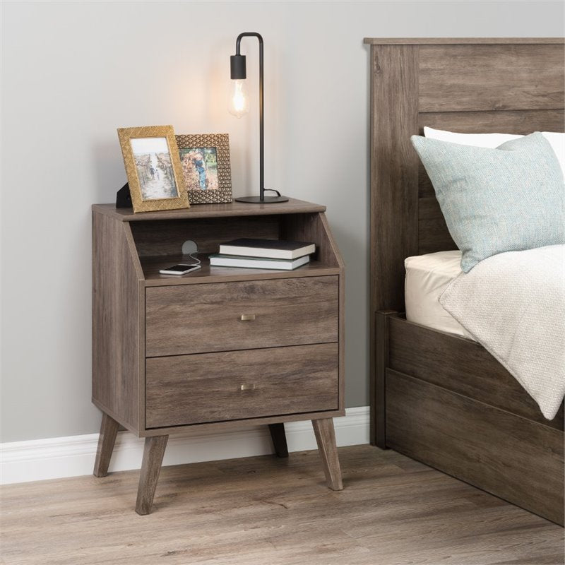 Home Square 2 Drawer Cubby Wood Nightstand Set in Drifted Gray (Set of 2)