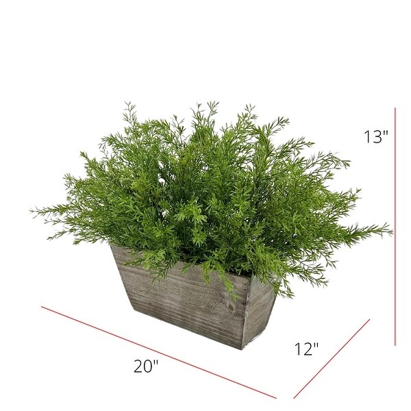 Faux Asparagus Fern in Wood Mini Ledge Planter