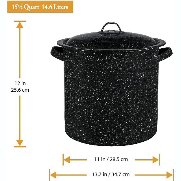 Granite Ware Enamel On Steel 15 5 quart Stock Pot With Lid Speckled Black