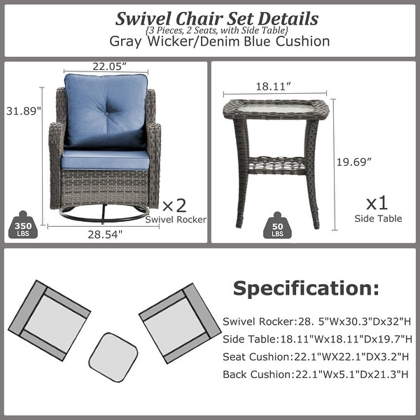 Rattan Patio Furniture Conversation Seating 360° High Back Swivel Chairs+Storage Ottomans，Cushions Included🎁