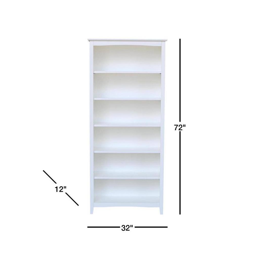 International Concepts 72 in. White Wood 6-shelf Standard Bookcase with Adjustable Shelves SH08-3227A