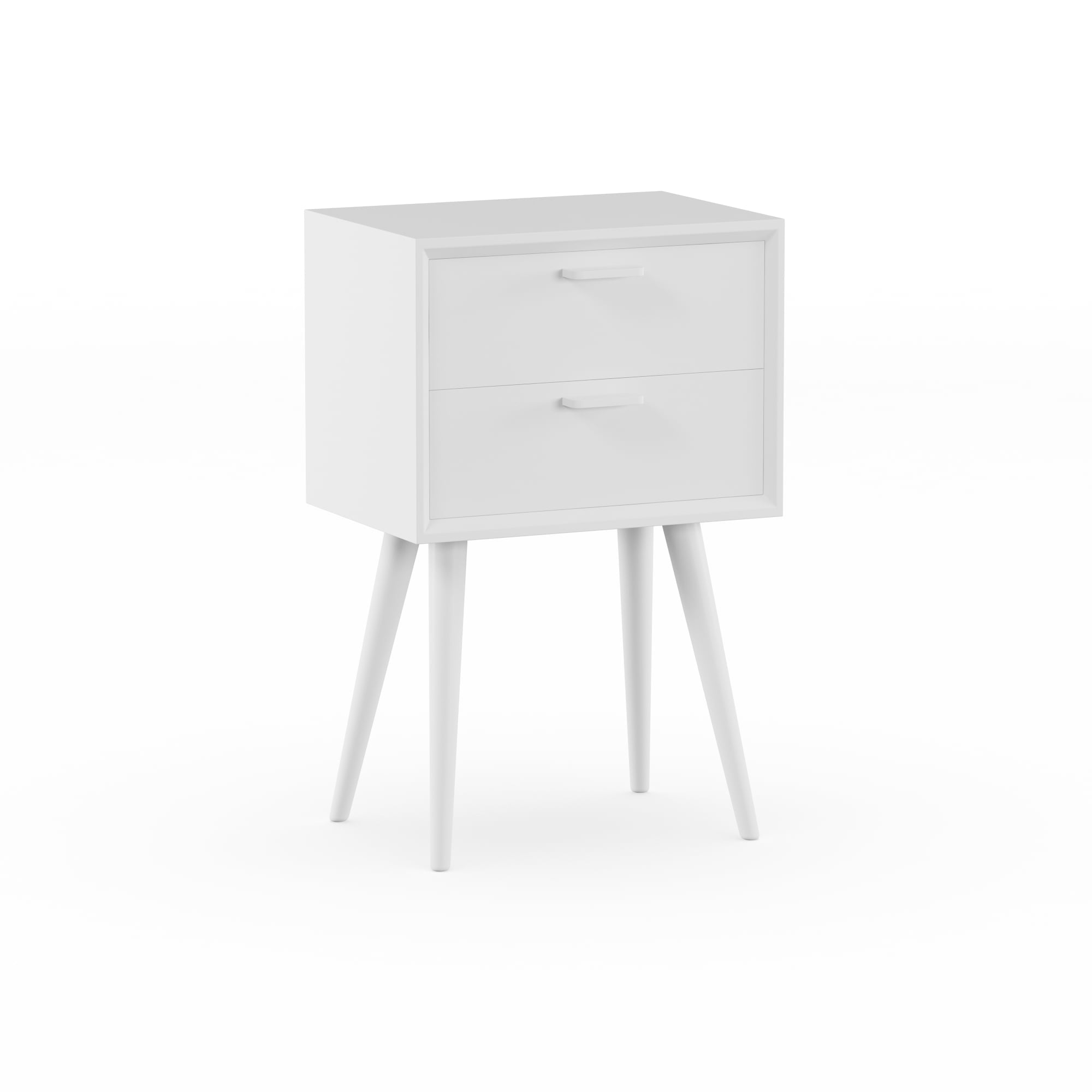 Olsen Mid Century Modern Two Drawer Side Table, White Finish