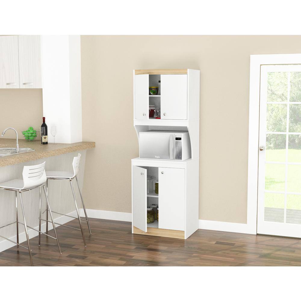 inval america LLC Galley Ready to Assemble 23.6 in. W x 16.9 in. D x 67 in. H Microwave Storage Utility Cabinet in White and Vienes Oak AL-3513