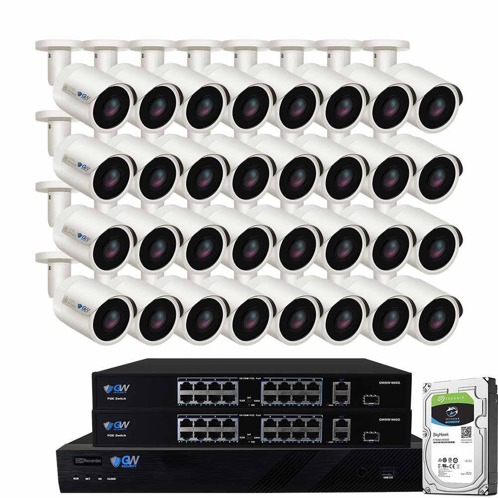 GW Security 32-Channel 8MP 8TB NVR Security Camera System 32 Wired Bullet Cameras 2.8mm Fixed Lens HumanVehicle Detection Mic GW7037MIC32-8T