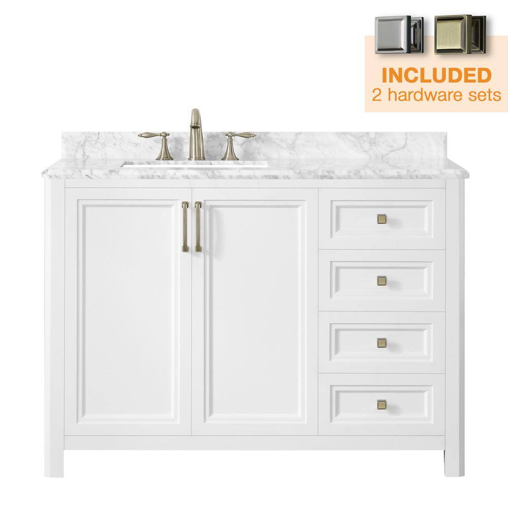 Home Decorators Collection Sandon 48 in. W x 22 in. D x 34.5 in. H Single Sink Bath Vanity in White with White Carrara Marble Top Sandon 48W