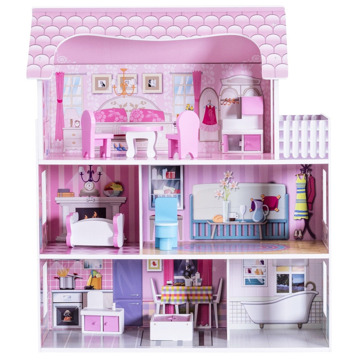 Dollhouse, Toy Family House with 13 pcs Furniture