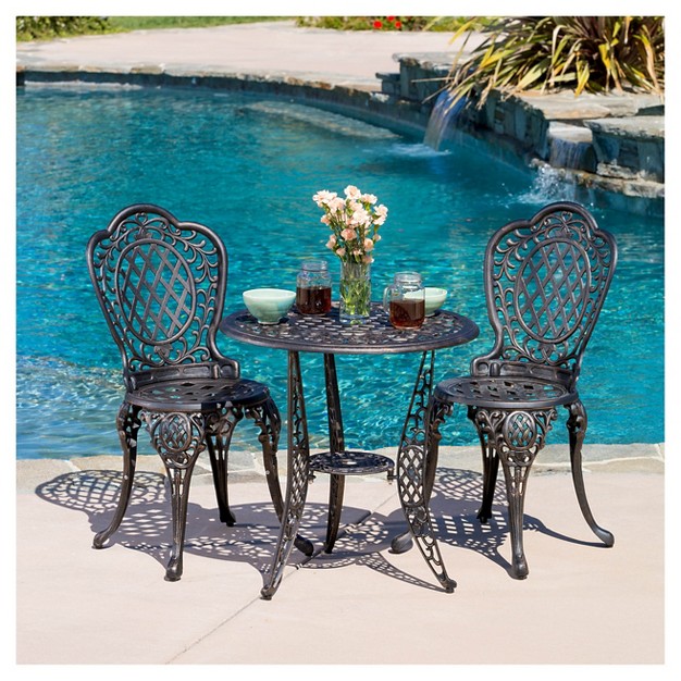 Cole 3pc Cast Aluminum Patio Bistro Set Bronze Christopher Knight Home