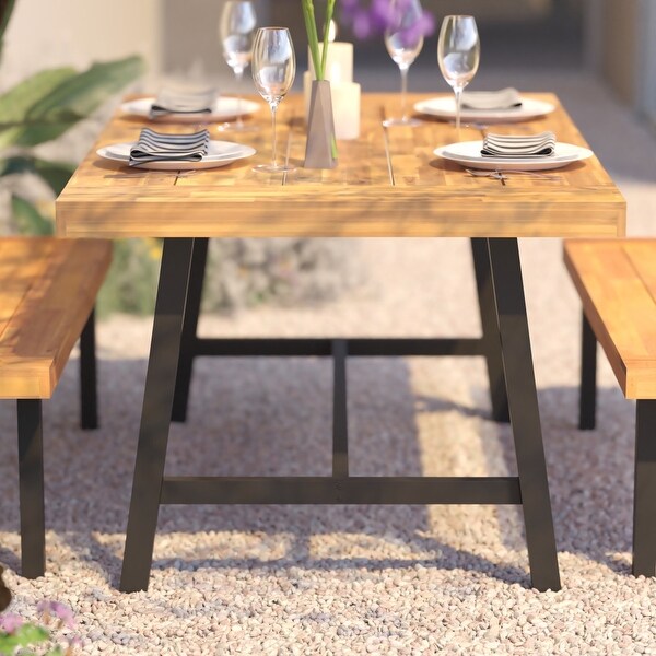 All Weather Commercial Acacia Wood Top Patio Table with Metal Base