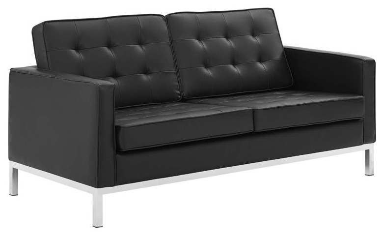 Modway Loft Tufted Vegan Leather Stainless Steel Loveseat in Silver/Black   Contemporary   Loveseats   by Uber Bazaar  Houzz