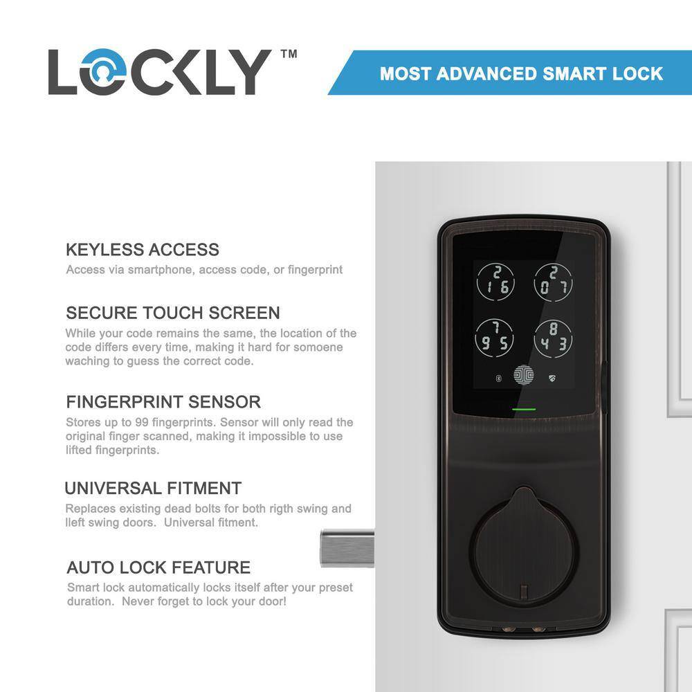 Lockly Secure Plus Venetian Bronze Single-Cylinder Alarmed Deadbolt Lock with Smart Keypad Bluetooth and 3D Fingerprint Sensor PGD 728F VB