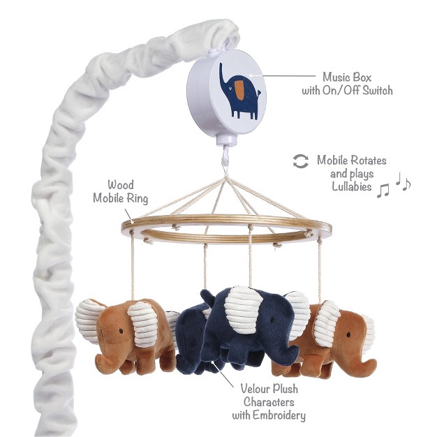 Lambs amp Ivy Playful Elephant Blue white Musical Baby Crib Mobile Soother Toy