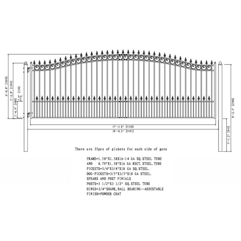 ALEKO Prague Style 18 ft. x 6 ft. Black Steel Single Swing Driveway Fence Gate DG18PRASSW-HD