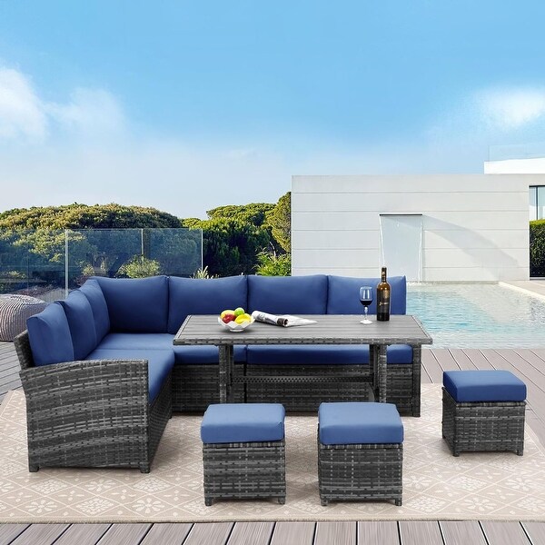 AECOJOY 7 Pieces Patio Furniture Set Outdoor Sectional Sofa Rattan Conversation Set