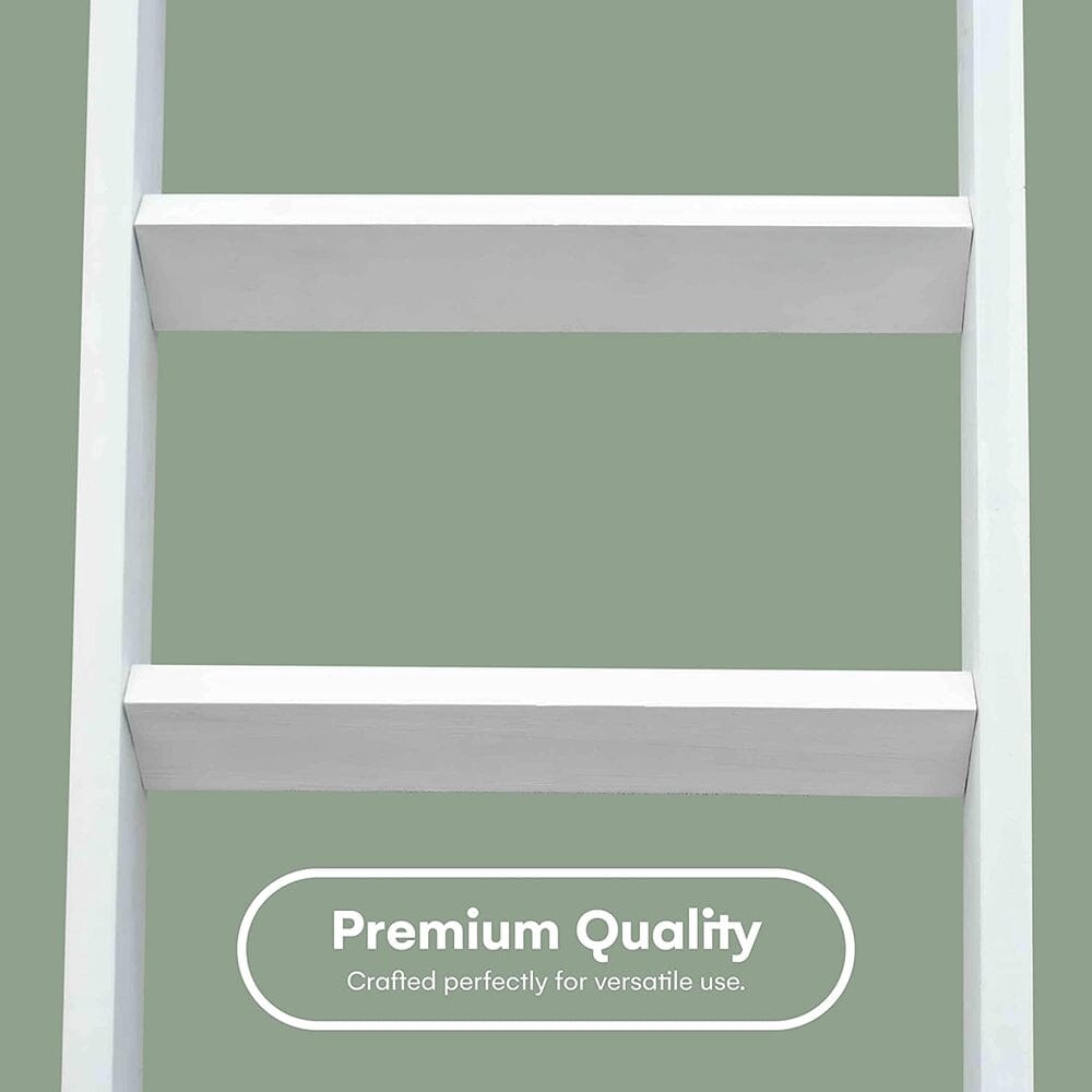 Blanket Ladder 5 Ft. Wood Rustic Decorative Quilt Ladder. Pure White