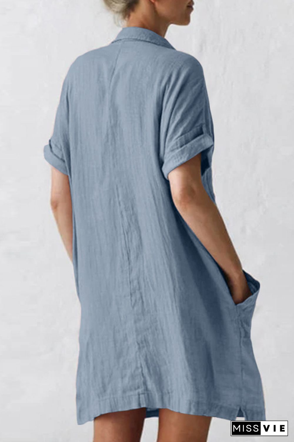 Casual Solid Split Joint Turndown Collar Shirt Dress Dresses(4 colors)