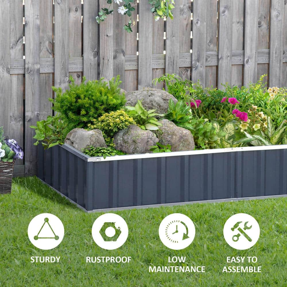 Outsunny 69 in. x 36 in.Dark Grey Metal Raised Garden Bed， DIY Large Steel Planter Box 845-674CG