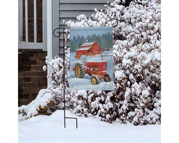 Briarwood Lane Winter On The Farm Garden Flag Tractor Barn Deer G