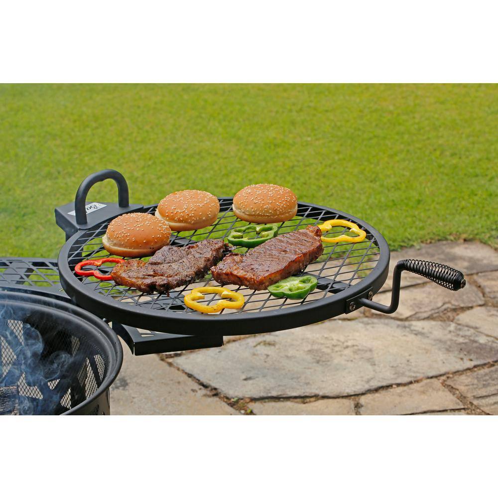 HeatMaxx Outdoor Wood Burning Fire Pit Backyard with Cooking Grill 32 in. Black Mini Ranch Fire Pit SRFP9624