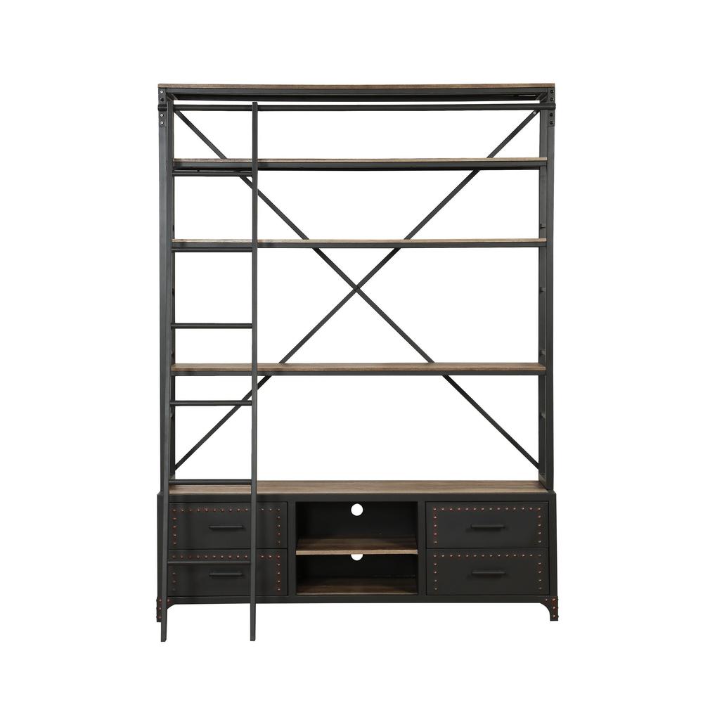 Acme Furniture Actaki Sandy Grey Etagere Bookcase with Ladder