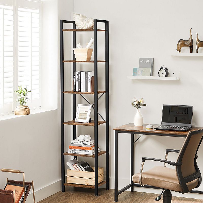 Bookshelf， Narrow Bookcase， Small 6-tiers Bookshelf， For Living Room， Bedroom