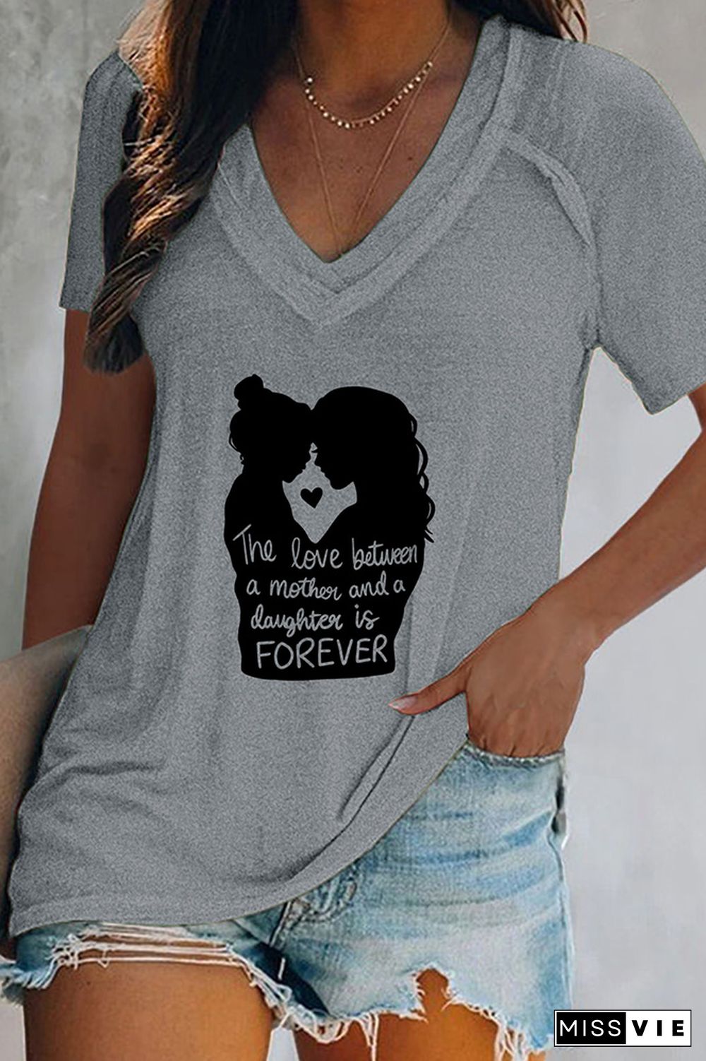 V Neck LOVE Mother Graphic Tee