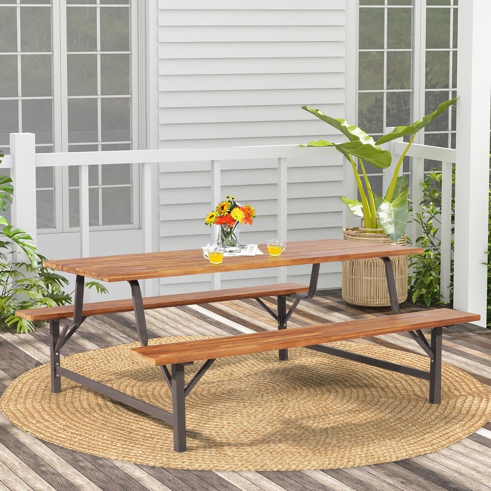 6 Person Outdoor Picnic Table and Bench Set with 2 Inch Umbrella Hole   71\