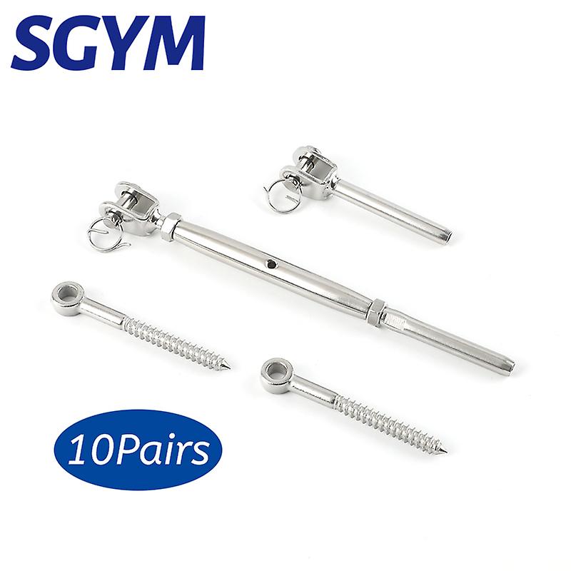 10 Pairs 316 Stainless Steel Cable Railing Kit Jaw Swage Stud Turnbuckle Fork Terminal Lag Screw Eye For 1/8 3mm Wire Rope